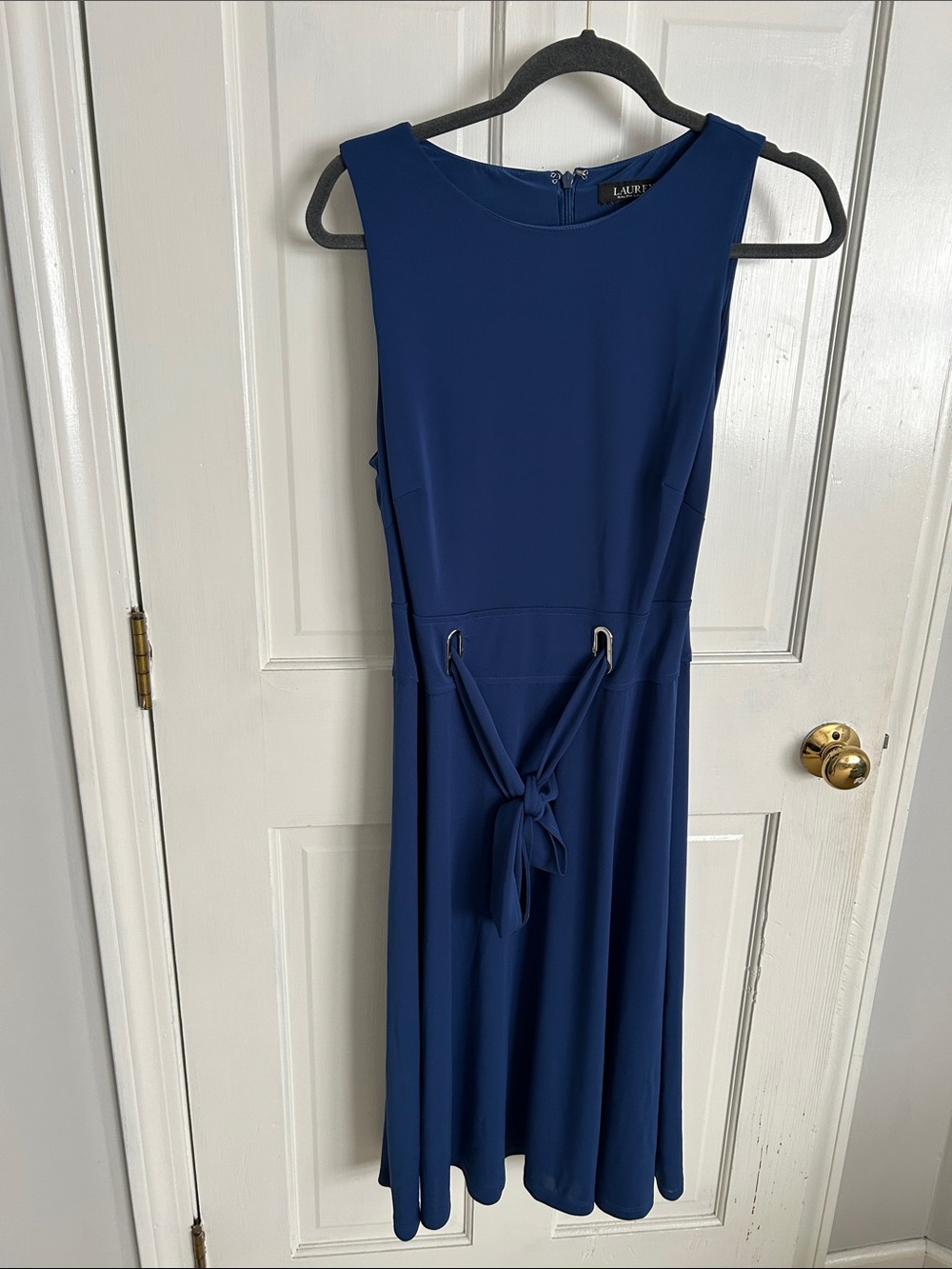 Lauren Ralph Lauren Royal Blue Sleeveless Tie-Waist A-Line Dress